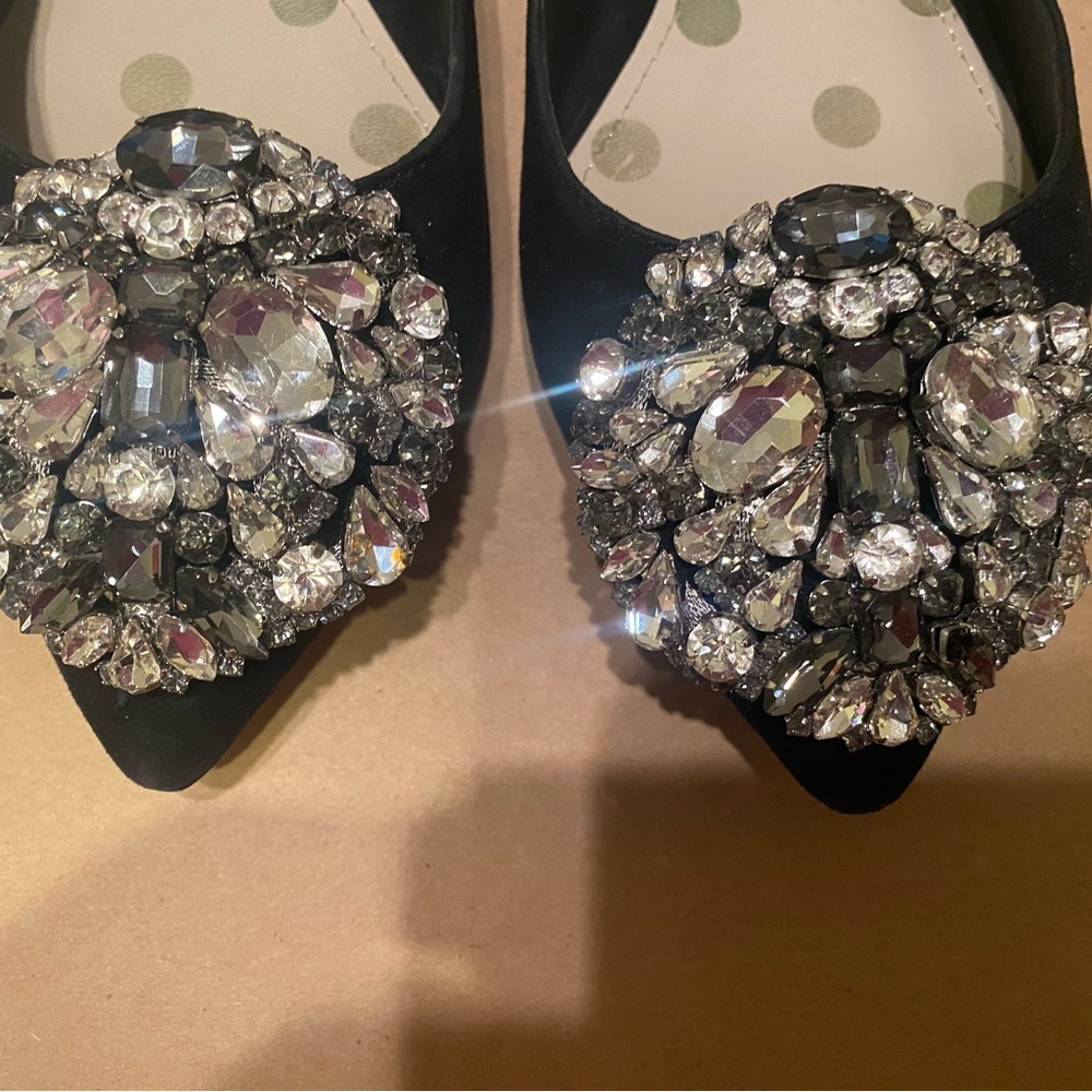 Boden Black Flats with Crystal Embellishments